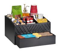 Huvqianu Station de café de comptoir | Tiroir à thé et condiments | Organiseur de café en bois antidérapant pour café, chambre, salle à manger, cuisine, restaurant, dortoir