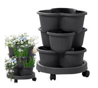Huvqianu Strawberry Planter, Vertical Tower Stackable Pot, 12.4x5.31in Gardening Planter Removable Wheels for Succulents, Flowers, Vegetables, Space Saving Garden Organizer
