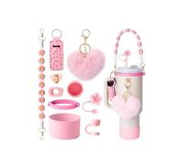HUVZOR 10 pièces Stanley Cup Accessoires, Accessoire Stanley Cup Violet Comprend Couverture de Paille, Protecteur de Fond en Silicone, Sangle de Poignée, Bijoux Suspendus(Rose)