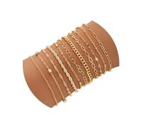 HUVZOR 11 Pièces Bracelet Femme Or Bracelet Plaqué Or 14K Réglable Bracelets Femme Doré Acier Inoxydable Ensemble Bracelets Serpent Figaro Chaîne pour Femmes Filles