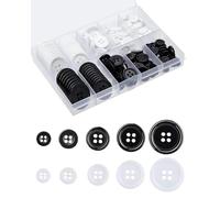 HUVZOR 160 Pieces 4-Hole Sew Through Buttons, Mixed Black and White Resin Craft Buttons, 5 Sizes Round Shank Buttons for Sewing, Garment Making, and DIY Decoration