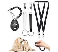 HUVZOR 2 Paquets De Sifflet Chien et un clicker noir avec dragonne, Sifflet pour Chien pour Le Rappel, Sifflet Ultrason Chien Anti Aboiement, avec LanièRe（Black and White）