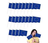 HUVZOR 20 pièces Mini drapeau à main l'Union européenne,Drapeau de pôle miniature UE,Drapeaux des UE,Mini Drapeaux UE,pour événements sportifs Memorial Day et célébrations nationales,14X21cm