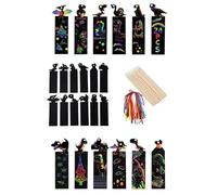 HUVZOR 24 marque-pages à dessiner sur le thème des dinosaures, marque-pages à gratter pour enfants avec crayons en bois et rubans, kits de fête pour les anniversaires d'enfants, garçons et filles