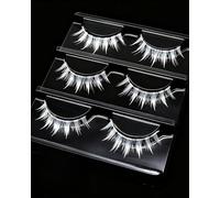 HUVZOR 3 Paires cils blancs en fibres synthétiques de qualité supérieure pour cosplay, Halloween et maquillage de scène, style de maquillage japonais légers et réutilisables avec volume naturel