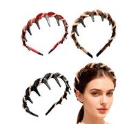 HUVZOR 3 PCS Serre-tête pour femme,bandeau en plastique avec dents,bandeau vintage avec perles artificielles de cranium,bandeaus polyvalent pour femme,Noir,marron et bordeaux(taille unique)
