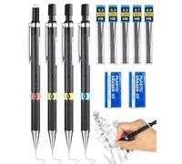 HUVZOR 4 Pièces Porte-Mines Métal avec étui, Crayon Mécanique Automatique 0,3 mm/0,5 mm/0,7 mm et 0,9 mm avec Recharge Mines HB, Gommes, Porte Mine pour l'écriture Artistique, le Dessin, le Croquis