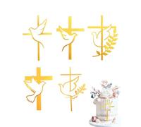 HUVZOR 5PCS décorations de gâteau en forme de croix - Colombe dorée - Acrylique - Effet miroir irisé - Pour mariage, anniversaire, Noël, fête et plus encore