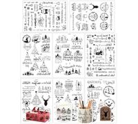 HUVZOR 8 Feuilles Tampon Noel avec Tampon Encreur Scrapbooking Enfant, Tampon Scrapbooking Noel Transparents en Silicone, Tampons pour Scrapbooking avec Blocs Acryliques pour Décoration DIY(Noir)