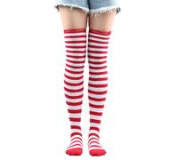 HUVZOR Collant Rayé,Bas de Carnaval Rayés,Longue pour femme, Bas de corps rayés,Convient pour Halloween, le carnaval, les soirées à thème - Rouge et blanc