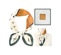 HUVZOR Foulard en Satin pour Femme - 70x70cm Bandanas Ensemble de Soie, Écharpe carrée pour femme avec bordure verte et lettre H pour Chapeaux, Cou, Tête, écharpe