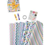 HUVZOR Papier cadeau 70 x 50 cm Lot de 6 feuilles Papier cadeau d'anniversaire Contient du ruban adhésif transparent,Du ruban,Des autocollants,Du papier d'emballage cadeau