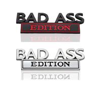 HUVZOR Personnalisation de la voiture et armatures de caisse,2PCS Emblème 3D Métal Bad-Ass Edition,Autocollant Adhésif 3M pour Capot,Grille ou Coffre - Design Intensifié et Installation Facile