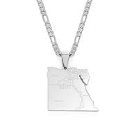 HUWAIYUNDONG Pays Égypte Carte États Pendentif Colliers, pour Hommes Femmes Bijoux Cartes Égyptiennes, Chaîne Fine Réglable, Accessoires De Fête De Tous Les Jours, Charme Unique Personnal