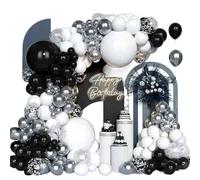 HUWOYG Kit de 100 Ballons en Forme d'arche, argentés, Blancs et Noirs, for décoration Mariage, d'anniversaire ou fête pour Adulte Enfant
