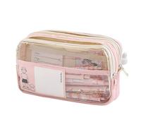 HUWOYG Transparent Waterproof Pencil Case Five-Layer Large Capacity Pen Bag Multifunction Stationery Storage Pour Papeterie(Pink)
