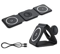 HUXGO® Chargeur sans Fil 3-en-1 Pliable magnétique | QI Chargeur Induction pour téléphone Portable, iPhone et iWatch | Compact et Portable Chargeur qi avec Protection Anti-Surcharge, Noir