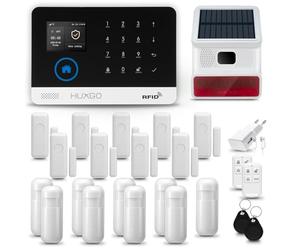 HUXGO® HXA003 Alarme Maison avec Sirène sans Fil, WiFi + GSM | Kit d'alarme Maison Domestique avec 9X détecteurs de Mouvement, 9X capteurs de Portes et fenêtres | TUYA App Intelligent