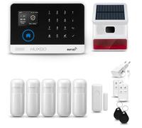 HUXGO® HXA003 Système d'alarme Maison WiFi + GSM 4G avec Sirène Solaire Radio | Kit Alarme avec 1x capteur de fenêtre, 5X détecteurs de Mouvement | Sécurité de la Maison avec alertes SMS
