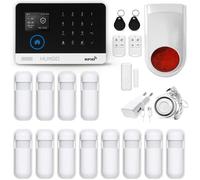 HUXGO, HXA003, Système d'alarme sans fil avec 12 détecteurs de mouvement + sirène solaire supplémentaire, Deux modules : WIFI + GSM