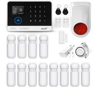 HUXGO, HXA003, système d'alarme sans Fil avec 12x détecteurs de Mouvement et deuxième sirène sans Fil, modules : WiFi + GSM 4G, TUYA Smart, alertes SMS, contrôle par téléphone, FRANÇAIS