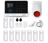 HUXGO, HXA003, Système d'alarme sans Fil avec 9 détecteurs de Mouvement + Sirène sans Fil Solaire, Deux modules : WIFI + GSM