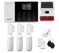 HUXGO® HXA005 Alarme Maison avec Sirène Solaire sans Fil, WiFi + GSM 4G | Kit d'alarme Maison Domestique avec 3X détecteurs de Mouvement, 3X capteurs de Portes et fenêtres | TUYA App Intelligent