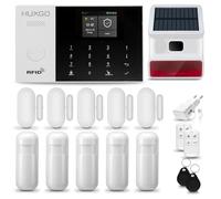 HUXGO® HXA005 Alarme Maison avec Sirène Solaire sans Fil, WiFi + GSM 4G | Kit d'alarme Maison Domestique avec x détecteurs de Mouvement, 5X capteurs de Portes et fenêtres | TUYA App Intelligent
