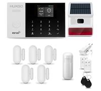 HUXGO® HXA005 Alarme Maison sans Fil WiFi + GSM 4G avec Sirène exterieure sans Fil | Système d'alarme avec 1x détecteur de Mouvement, 5X capteurs de Porte | Kit sécurité Maison, Appartement, Garage