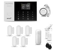HUXGO® HXA005 Alarme Maison sans Fil WiFi + GSM avec Sirène | Kit Alarme avec détecteur de Mouvement, 5X capteurs de Portes et fenêtres,télécommande | TUYA Intelligent