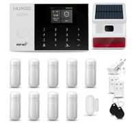 HUXGO® HXA005 Système d'alarme Maison WiFi + GSM 4G avec Sirène Solaire| Kit Alarme avec 1x capteur de fenêtre, 9X détecteurs de Mouvement | Sécurité de la Maison Intelligente avec alertes SMS