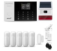 HUXGO® HXA005 Système d'alarme Maison WiFi + GSM 4G avec Sirène Solaire | Kit Alarme avec 1x capteur de fenêtre, 5X détecteurs de Mouvement | Sécurité de la Maison Intelligente avec alertes SMS