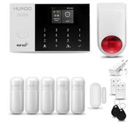 HUXGO® HXA005 Systeme d'alarme Maison WiFi + GSM avec Sirene Radio | Kit Alarme avec 1x capteur de fenêtre, 5X détecteurs de Mouvement | Sécurité de la Maison Intelligente avec alertes SMS