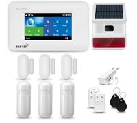 HUXGO® HXA006 Alarme Maison avec Sirène Solaire sans Fil, WiFi + GSM 4G | Kit d'alarme Maison Domestique avec 3X détecteurs de Mouvement, 3X capteurs de Portes et fenêtres | TUYA App