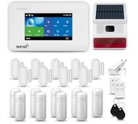 HUXGO® HXA006 Alarme Maison avec Sirène Solaire sans Fil, WiFi + GSM 4G | Kit d'alarme Maison Domestique avec 9X détecteurs de Mouvement, 9X capteurs de Portes et fenêtres | TUYA App