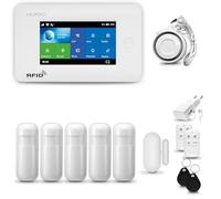 HUXGO® HXA006 Système d'alarme Maison WiFi + GSM 4G avec Sirène | Alarme Maison avec capteur de fenêtre sans Fil, 5X détecteurs de Mouvement | Kit d'alarme Anti Intrusion pour Appartement, Garage