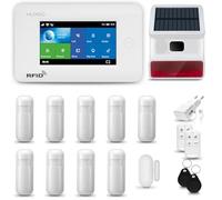 HUXGO® HXA006 Système d'alarme Maison WiFi + GSM 4G avec Sirène Solaire Radio | Kit Alarme avec 1x capteur de fenêtre, 9X détecteurs de Mouvement | Sécurité de la Maison avec alertes SMS