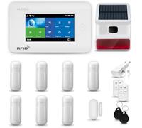 HUXGO® HXA006 Système d'alarme Maison WiFi + GSM 4G avec Sirène Solaire Radio | Kit Alarme avec 1x capteur de fenêtre, 7X détecteurs de Mouvement | Sécurité de la Maison avec alertes SMS