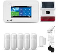 HUXGO® HXA006 Système d'alarme Maison WiFi + GSM 4G avec Sirène Solaire Radio | Kit Alarme avec 1x capteur de fenêtre, 5X détecteurs de Mouvement | Sécurité de la Maison avec alertes SMS
