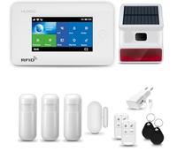 HUXGO® HXA006 Système d'alarme Maison WiFi + GSM 4G avec Sirène Solaire Radio | Kit Alarme avec 1x capteur de fenêtre, 3X détecteurs de Mouvement | Sécurité de la Maison avec alertes SMS