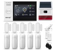 HUXGO® HXA007 Alarme Maison avec Solaire sans Fil, WiFi + GSM 4G | Kit d'alarme Domestique avec x détecteurs de Mouvement, 5X capteurs de Portes et fenêtres | TUYA App Intelligent