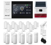 HUXGO® HXA007 Alarme Maison avec Solaire sirène sans Fil, WiFi + GSM 4G | Kit d'alarme Domestique avec 9X détecteurs de Mouvement, 9X capteurs de Portes et fenêtres | TUYA App Intelligent