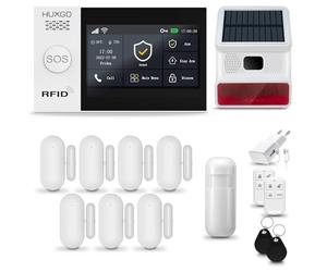 HUXGO® HXA007 Alarme Maison sans Fil WiFi + GSM 4G avec Sirène exterieure sans Fil | Système d'alarme avec détecteur de Mouvement, 7X capteurs de Porte | Kit sécurité Maison, Appartement, Garage