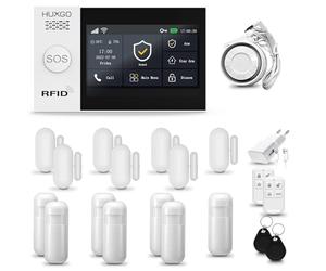 HUXGO® HXA007 Alarme Maison sans Fil WiFi + GSM 4G avec Sirène | Système d'alarme Domestique avec 5X détecteurs de Mouvement, 7X capteurs de Porte | Alarme sans Fil avec TUYA App.