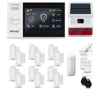 HUXGO® HXA007 Alarme Maison sans Fil WiFi + GSM avec Sirène Solaire exterieure sans Fil | Système d'alarme avec détecteur de Mouvement, 12x capteurs de Porte | Kit sécurité Maison, Appartement