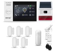 HUXGO® HXA007 Alarme Maison sans Fil WiFi + GSM avec Sirène Solaire exterieure sans Fil | Système d'alarme avec détecteur de Mouvement, 5X capteurs de Porte | Kit sécurité Maison, Appartement