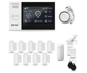 HUXGO® HXA007 Alarme Maison sans Fil WiFi + GSM avec Sirène | Système d'alarme avec détecteur de Mouvement, 9X capteurs de Portes et fenêtres,télécommande | TUYA Intelligent