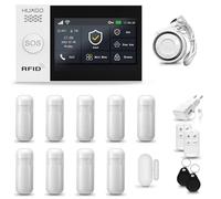 HUXGO® HXA007 Système d'alarme Maison WiFi + GSM 4G avec Sirène | Alarme Maison avec capteur de fenêtre sans Fil, 9X détecteurs de Mouvement | Kit d'alarme Anti Intrusion pour Appartement, Garage