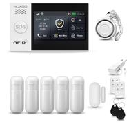 HUXGO® HXA007 Système d'alarme Maison WiFi + GSM 4G avec Sirène | Alarme Maison avec capteur de fenêtre sans Fil, 5X détecteurs de Mouvement | Kit d'alarme Anti Intrusion pour Appartement, Garage