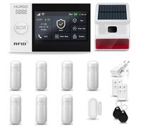 HUXGO® HXA007 Système d'alarme Maison WiFi + GSM 4G avec Solaire Sirène Radio | Kit Alarme avec 1x capteur de fenêtre, 7X détecteurs de Mouvement | Sécurité de la Maison Intelligente avec alertes SMS